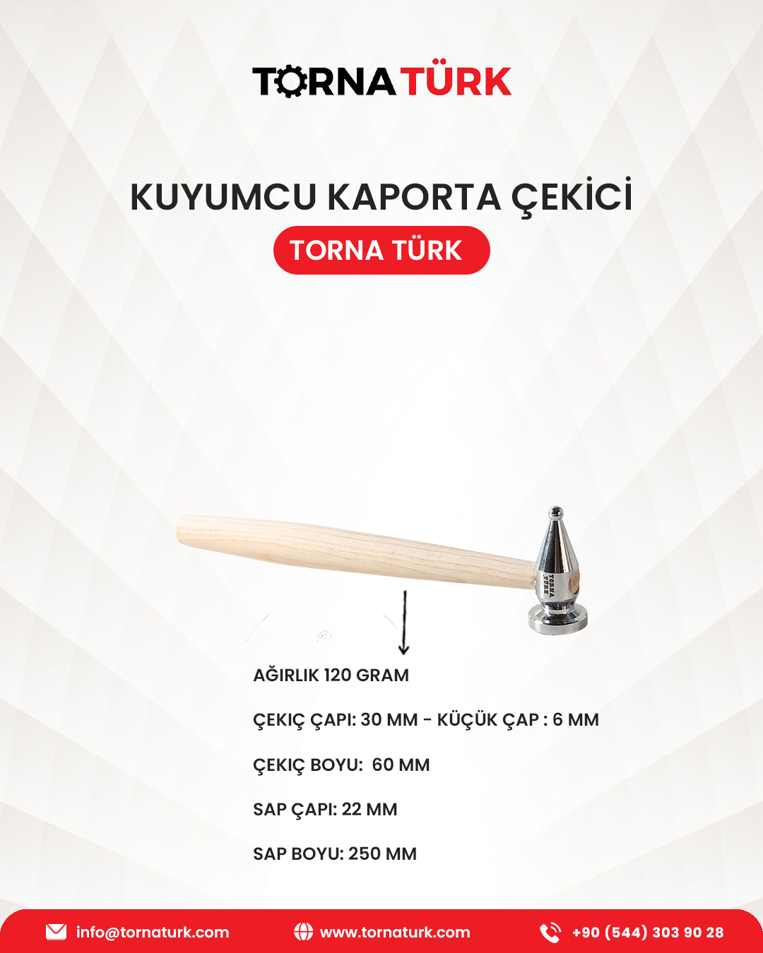 kuyumcu kaporta çekici -bir ucu küre - bir ucu düz - 120 gram