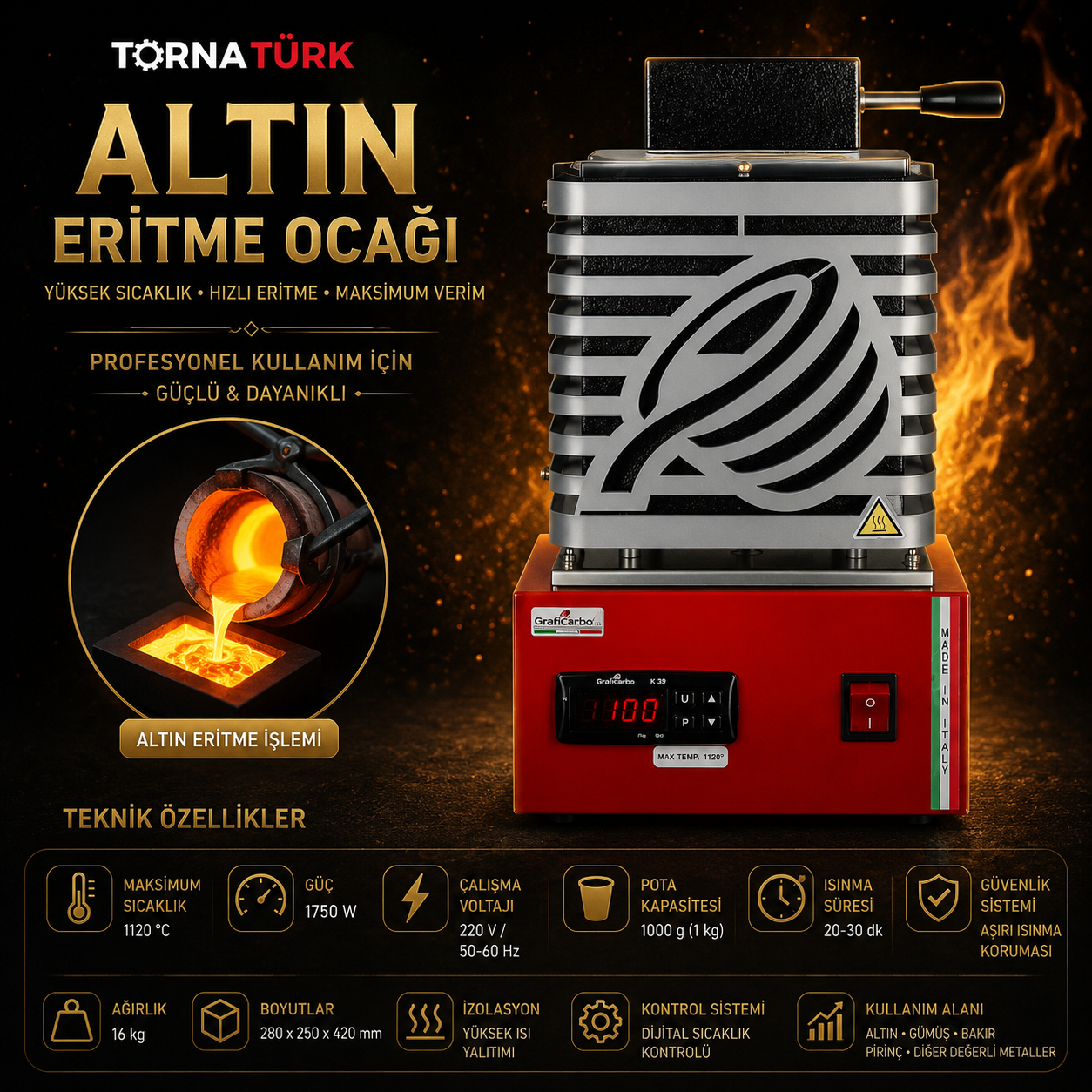 eritme ocağı  1 kilo / melting furnace