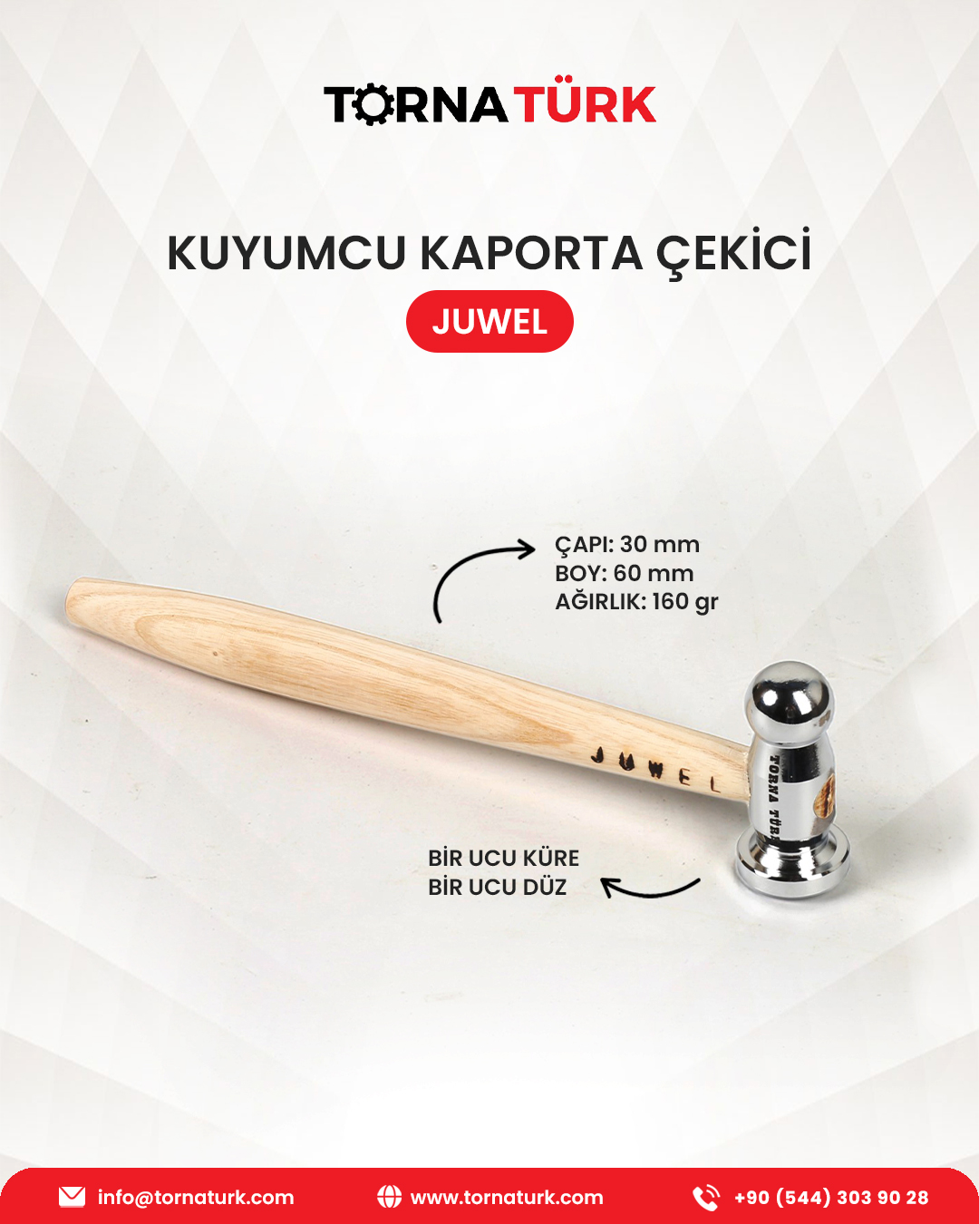 kuyumcu kaporta çekici -bir ucu küre - bir ucu düz -  160 gram