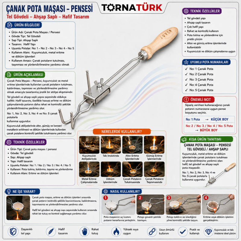 çanak pota maşası - pensesi - tel ve ahşap saplı