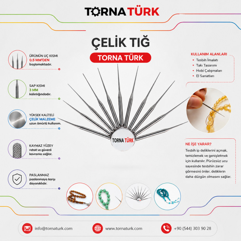 Çelik Tığ (Konik Mil) - 0.5 x 1.5 mm konik   -   1 paket ( 3 adet)