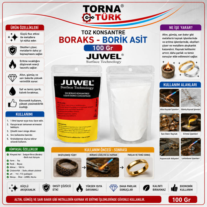 toz konsatre boraks - borik asit 100 Gr -  juwel marka